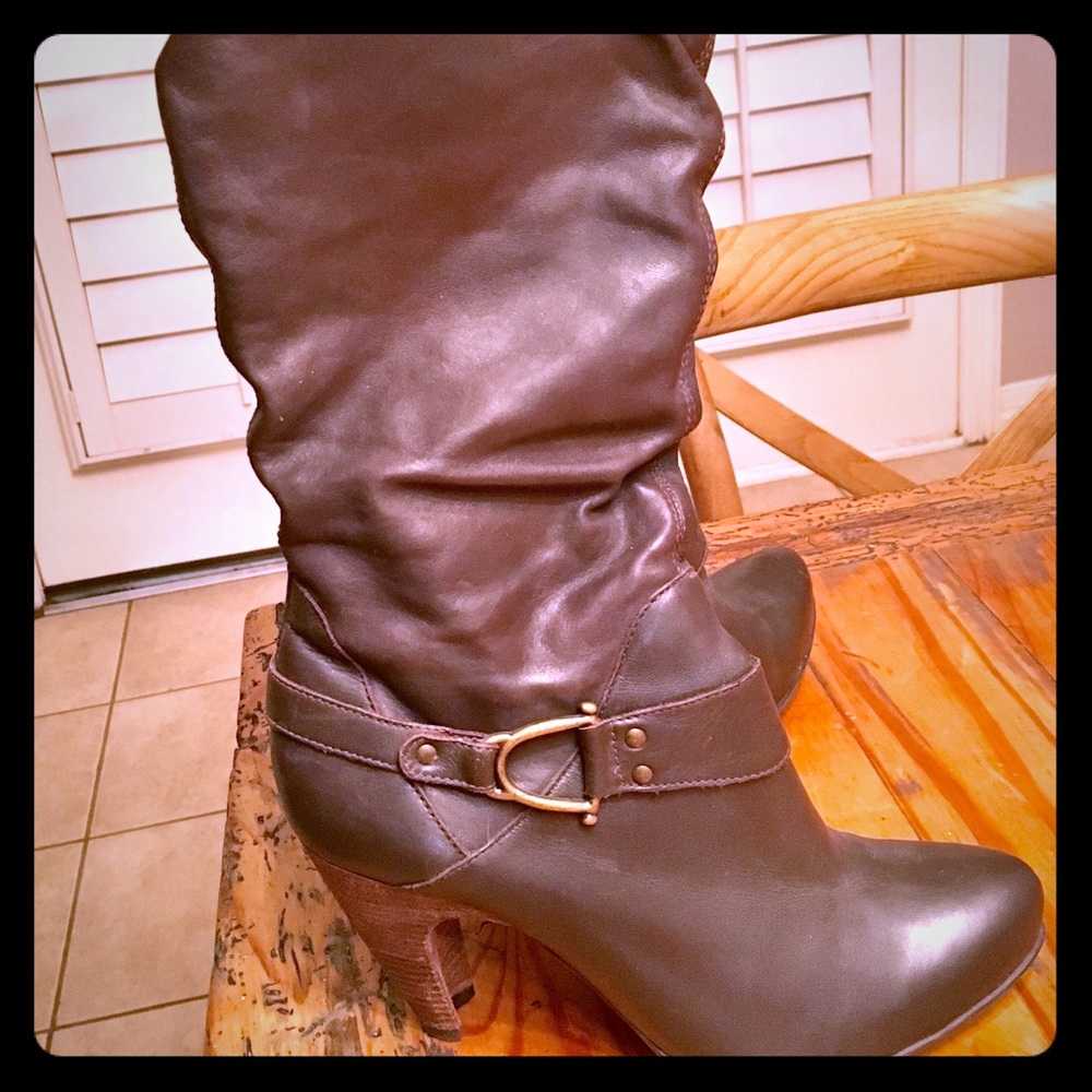Brown leather boots